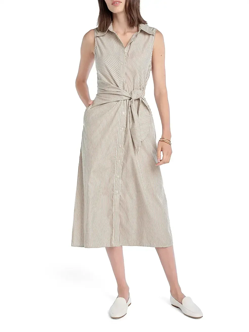 Favorite Daughter The Good Behavior Dress- Taupe-Hand In Pocket