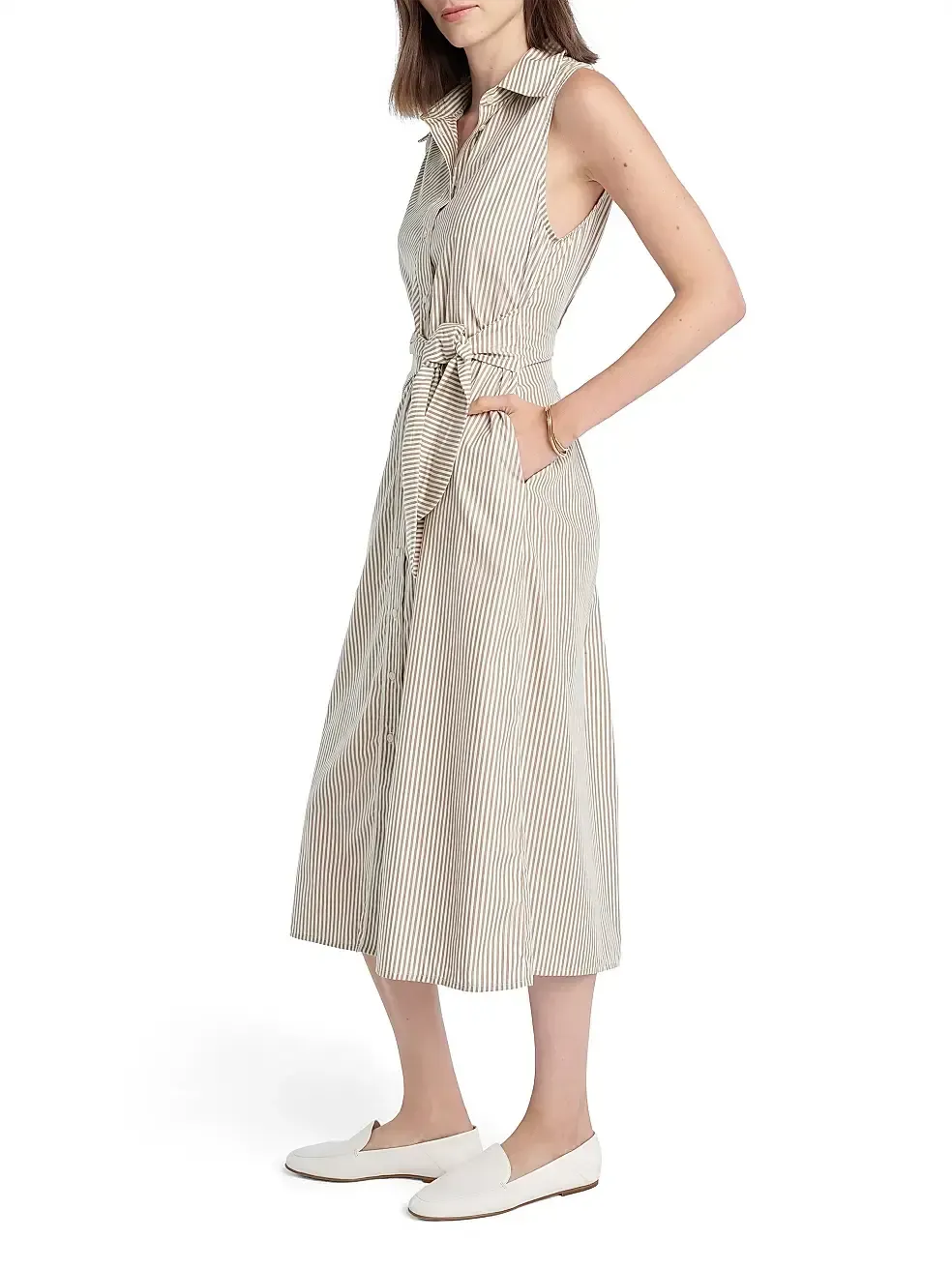 Favorite Daughter The Good Behavior Dress- Taupe-Hand In Pocket