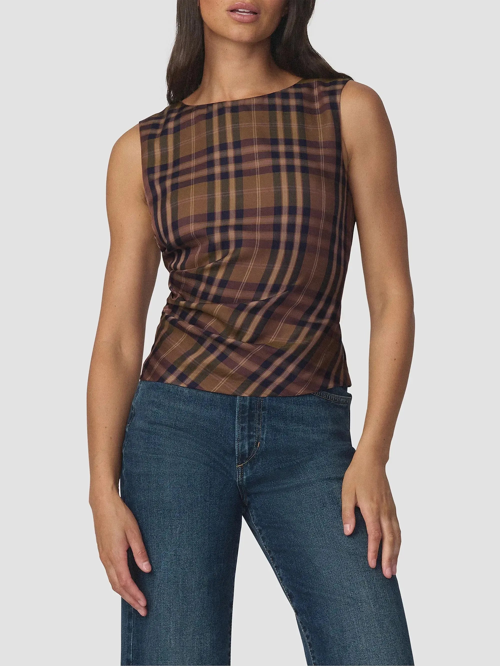 Joe's Jeans The Meg Top - Camel Plaid-Hand In Pocket