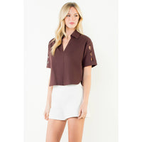 THML Talia V Neck Blouse - Brown-Hand In Pocket