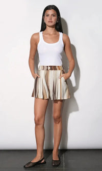 Greylin Valerie Watercolor Shorts - Mustard/Brown-Hand In Pocket
