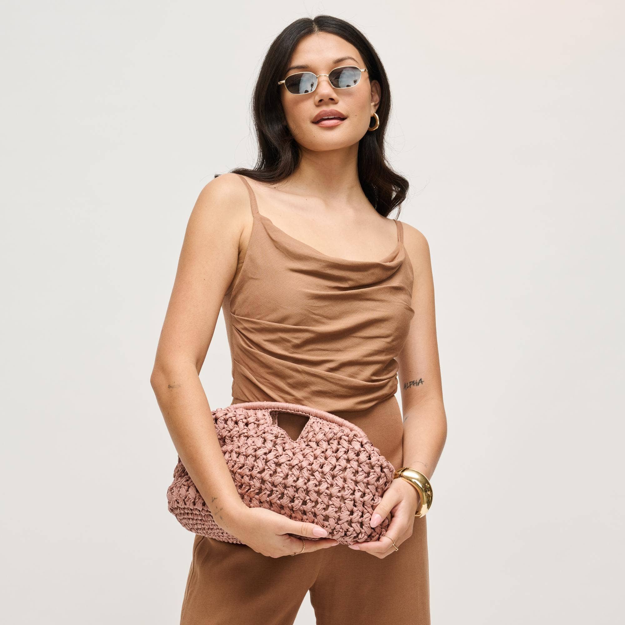 Abigail Crossbody - Mauve-Hand In Pocket