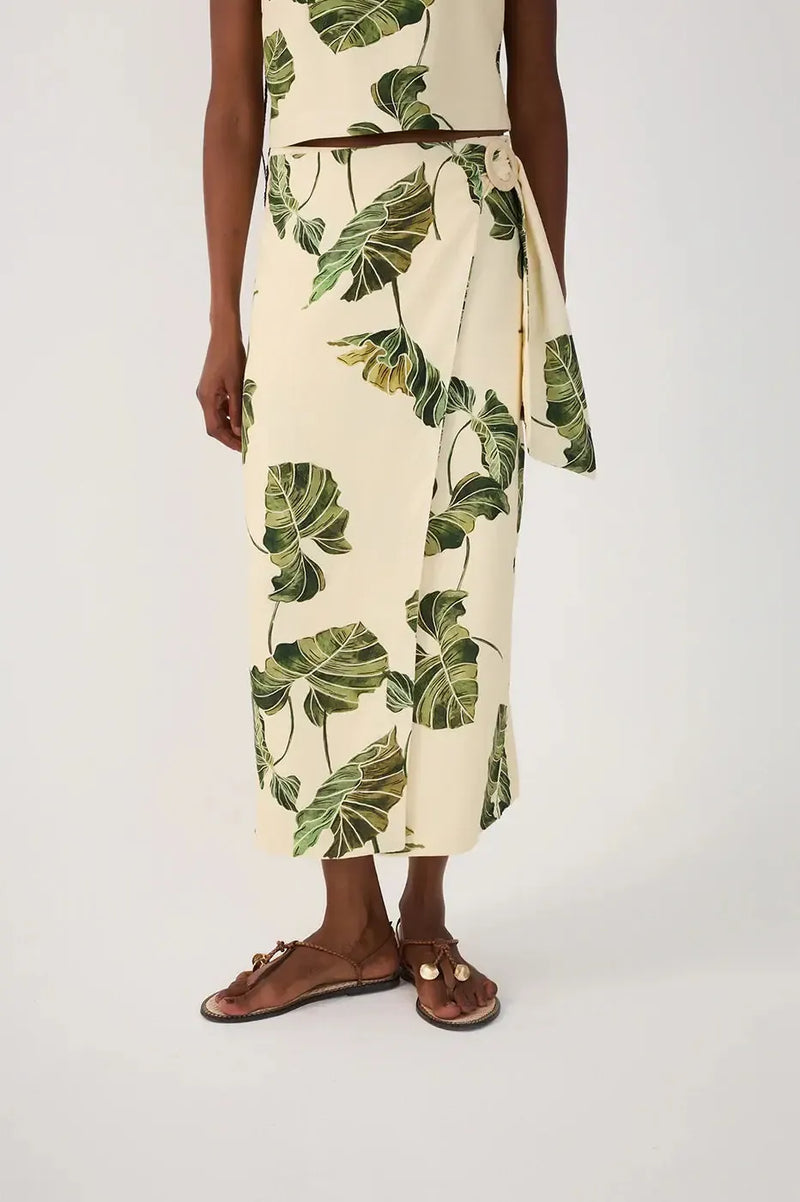 Dress To Luma Wrap Skirt - Leaf Print-Hand In Pocket