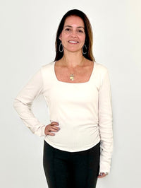 Michael Stars Sarah Square Neck LS - Chalk-Hand In Pocket