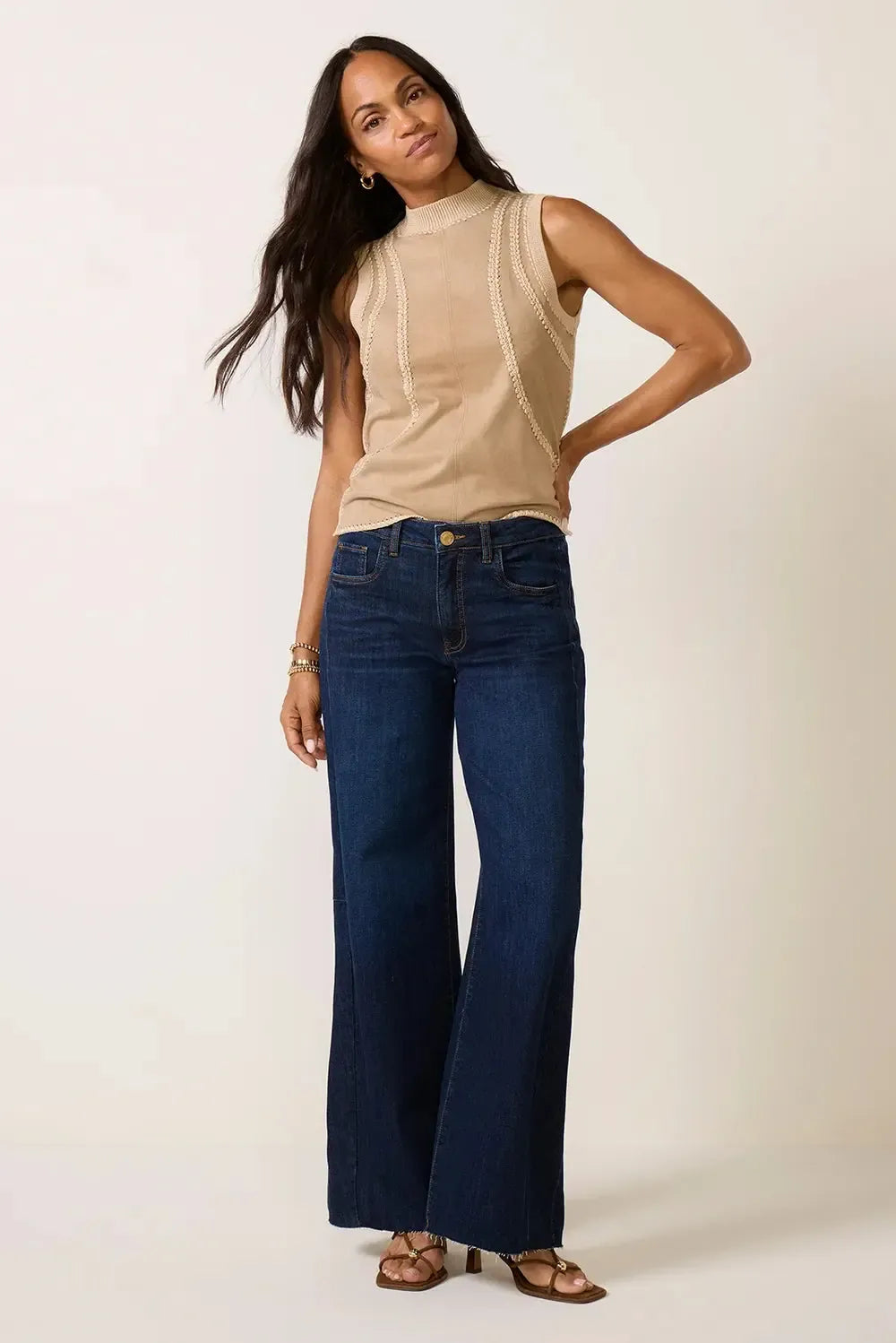 KUT Maya High Rise Fab Ab Wide Legs Regular Hem - Angelically-Hand In Pocket