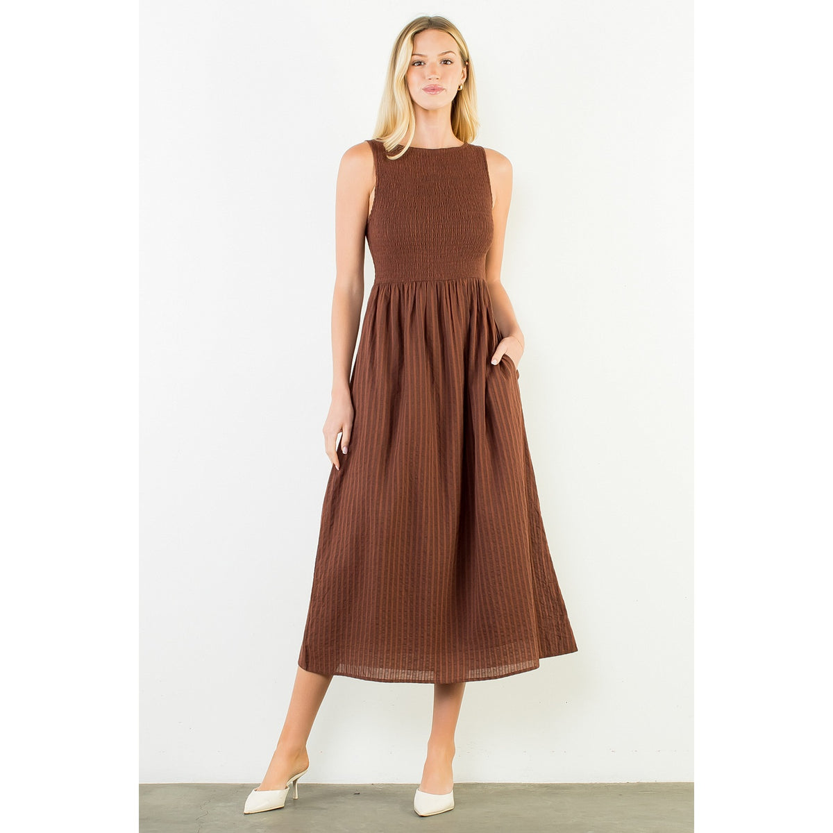 THML Madeline Dress - Brown-Hand In Pocket