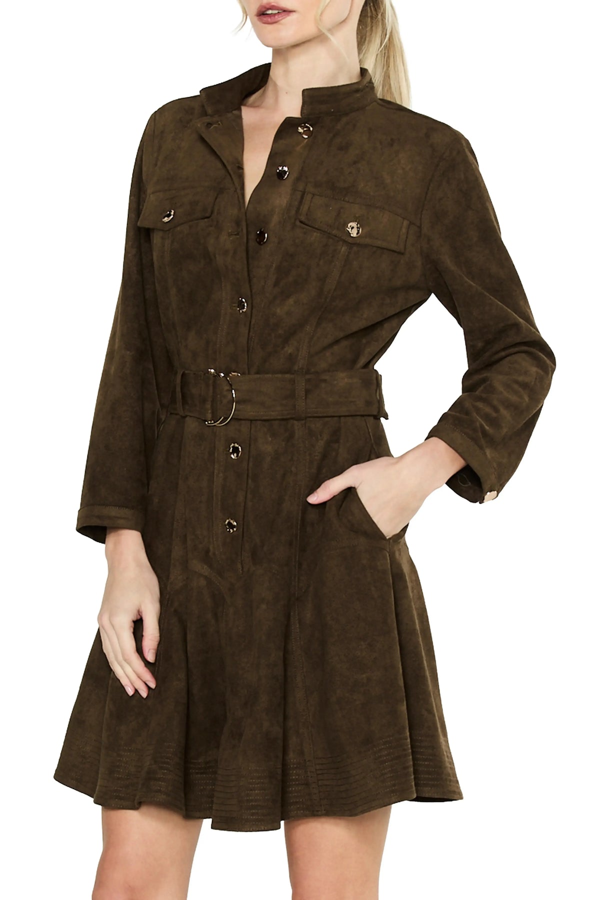 Ciebon Kerrie Mini Dress - Olive-Hand In Pocket