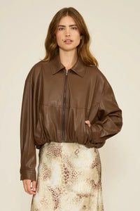 Lucy Paris Valerie Faux Leather Jacket - Brown-Hand In Pocket