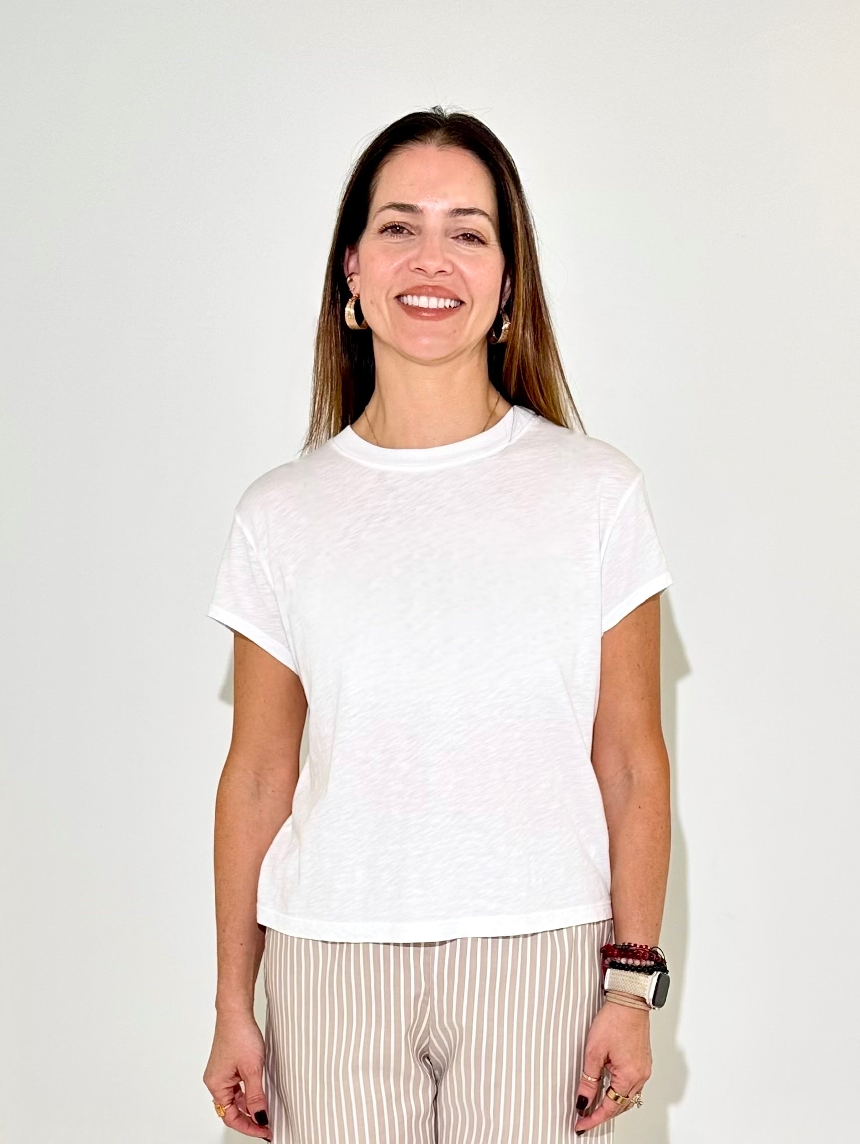 Michael Stars Grayson Cropped Crewneck - White-Hand In Pocket