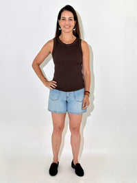 Michael Stars Gina Wide Binding Crop Tank - Molasses-Hand In Pocket