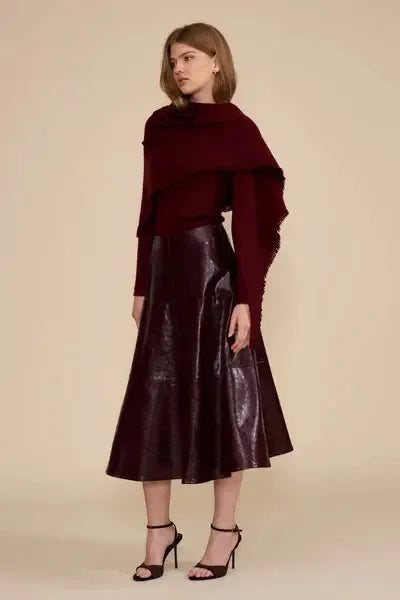 Lucy Paris Vi MIDI Skirt - Wine-Hand In Pocket