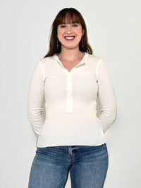 Bobi LS Button Placket Tee - Cream-Hand In Pocket