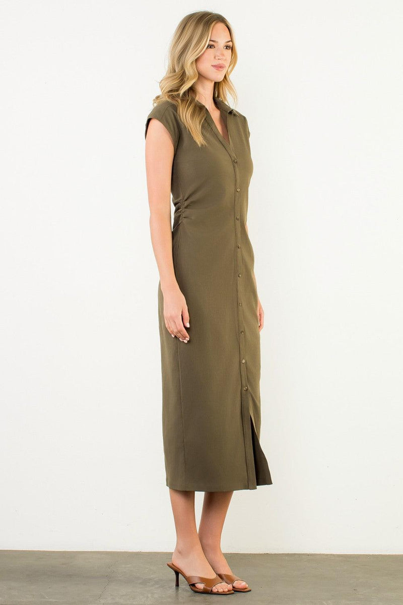 THML Leena Ruched Dress - Vine-Hand In Pocket