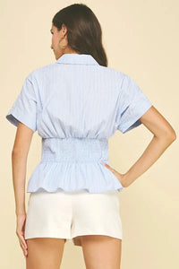 Tatum Button Down Top - Blue Stripe-Hand In Pocket
