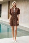 THML Dawn Puff Sleeve Dress- Brown