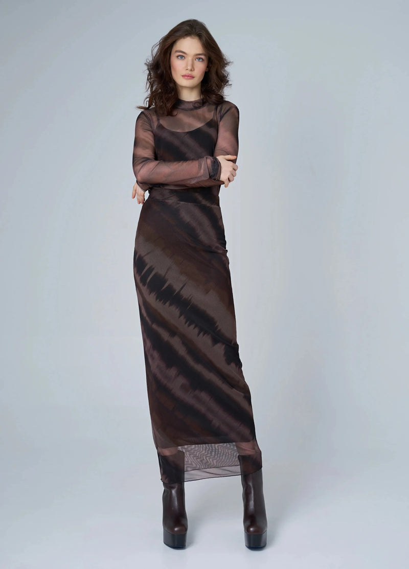 Astrid Jocelyn Printed Skirt - Brown-Hand In Pocket