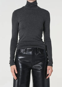 Agolde Pascale Turtleneck - Charcoal Heather-Hand In Pocket