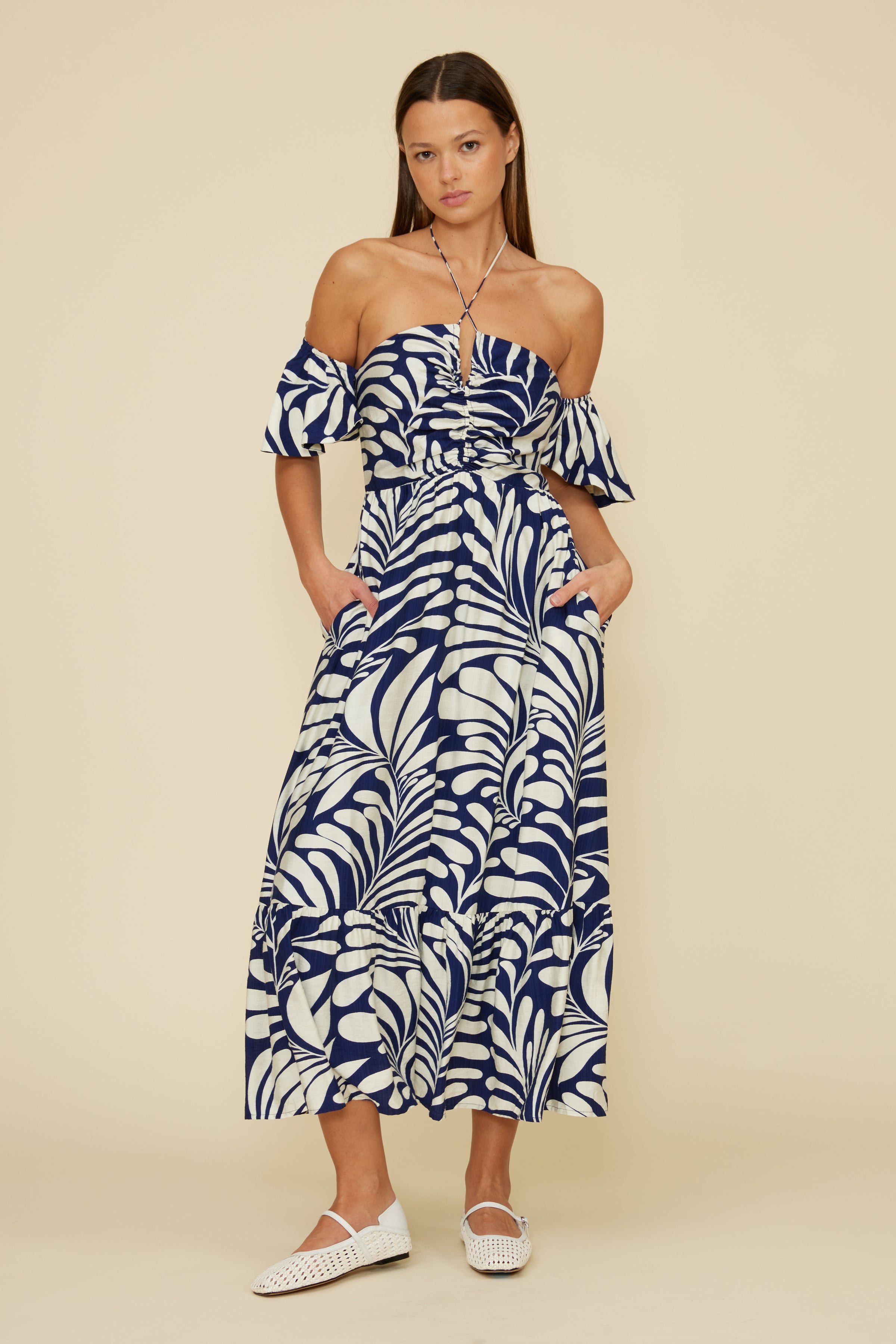 Lucy Paris Ophelia Midi Dress- Navy/ White-Hand In Pocket