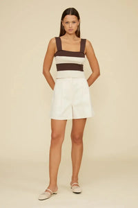 Lucy Paris Lula Striped Knit Top- Brown/ Cream-Hand In Pocket