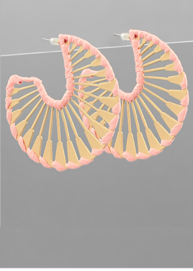 Izara Raffia Wrapped Hoops-Pink-Hand In Pocket