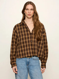 Sanctuary Avery Beaded Crop Shirt - Toffee Plaid-Hand In Pocket