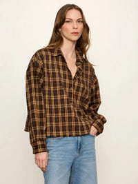 Sanctuary Avery Beaded Crop Shirt - Toffee Plaid-Hand In Pocket