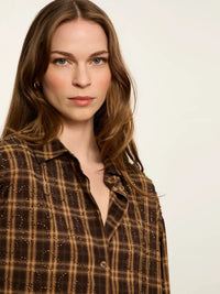 Sanctuary Avery Beaded Crop Shirt - Toffee Plaid-Hand In Pocket