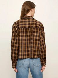 Sanctuary Avery Beaded Crop Shirt - Toffee Plaid-Hand In Pocket