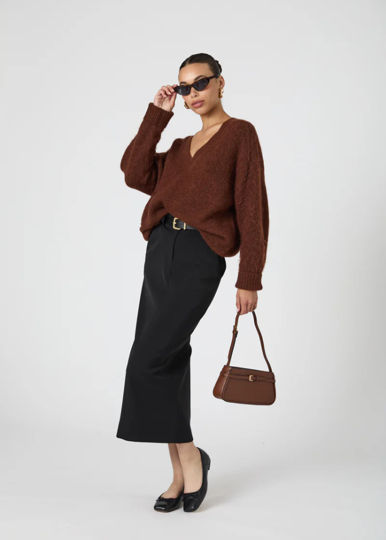 French Connection Fluffy Knit Jumper- Chocolate ***FINAL SALE***-Hand In Pocket