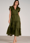 Elan Caroline Ruffle Sleeve Maxi Dress - Olive-Hand In Pocket