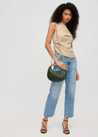 Ursula Woven Crossbody: Olive-Hand In Pocket