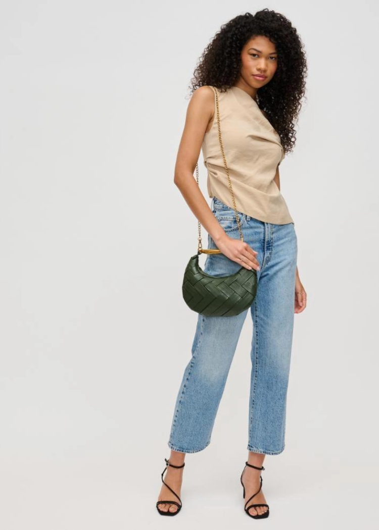 Ursula Woven Crossbody: Olive-Hand In Pocket