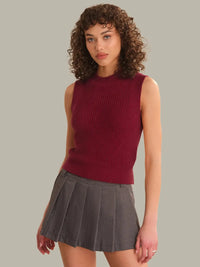 525 America Demi High Crew Neck Tank - Dark Cherry-Hand In Pocket