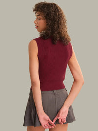 525 America Demi High Crew Neck Tank - Dark Cherry-Hand In Pocket