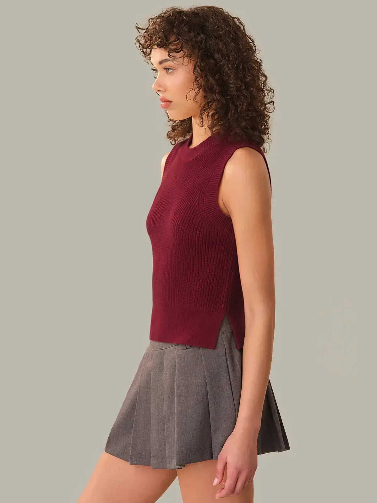 525 America Demi High Crew Neck Tank - Dark Cherry-Hand In Pocket
