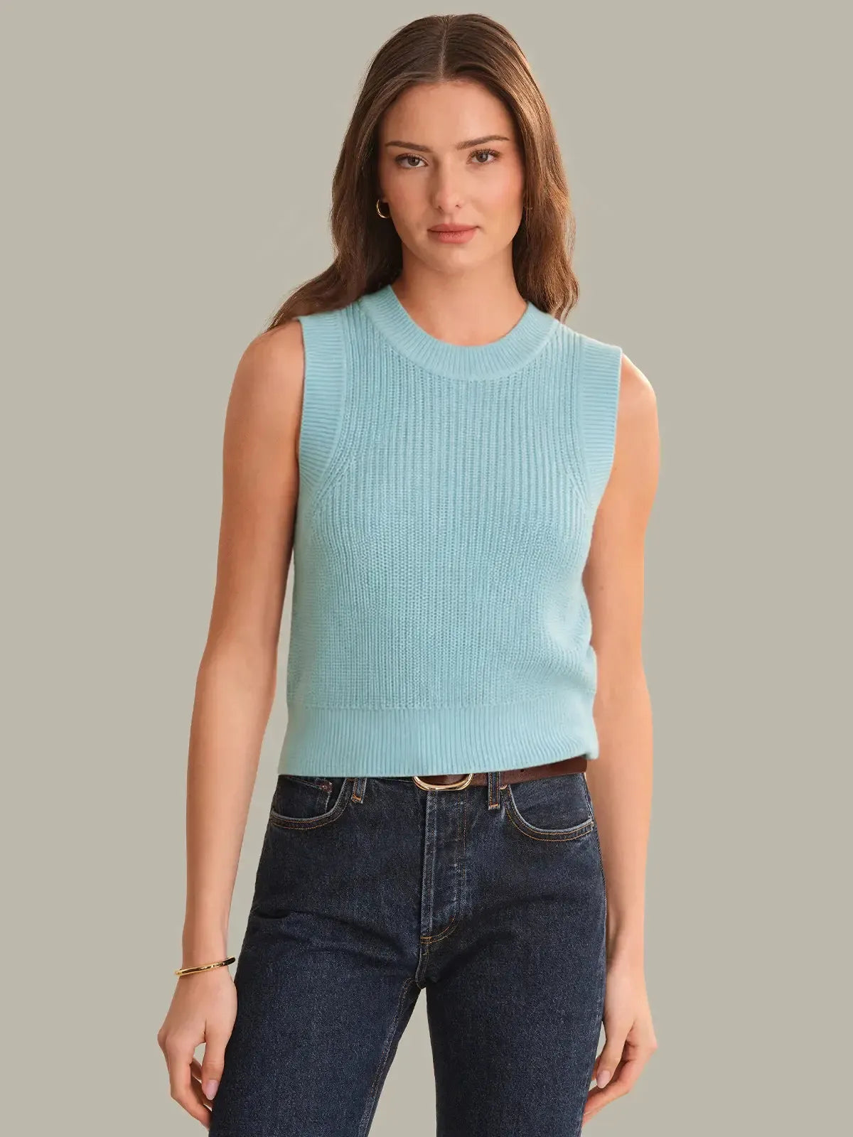 525 America Demi High Crew Neck Tank - Winter Sky-Hand In Pocket