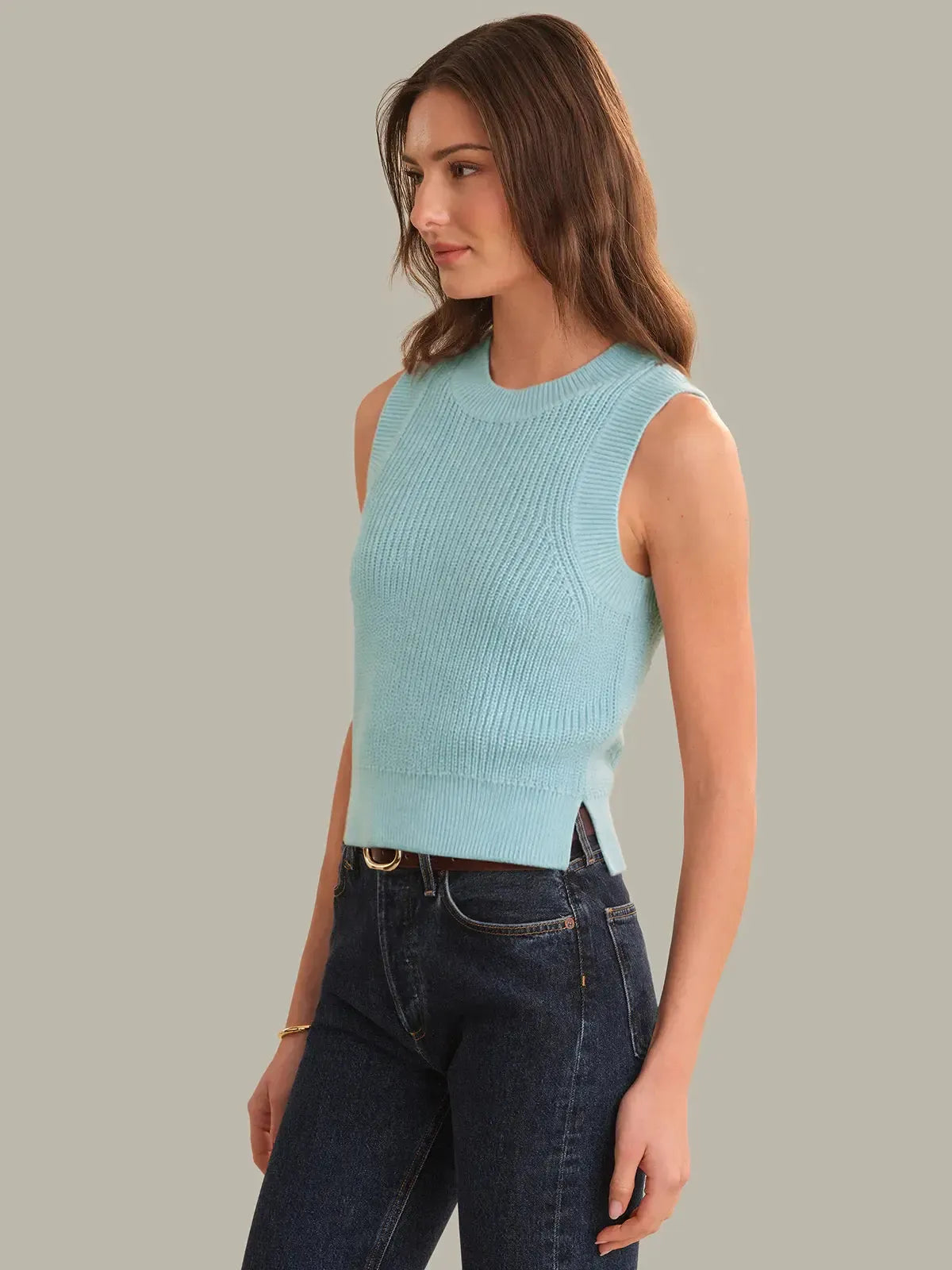 525 America Demi High Crew Neck Tank - Winter Sky-Hand In Pocket