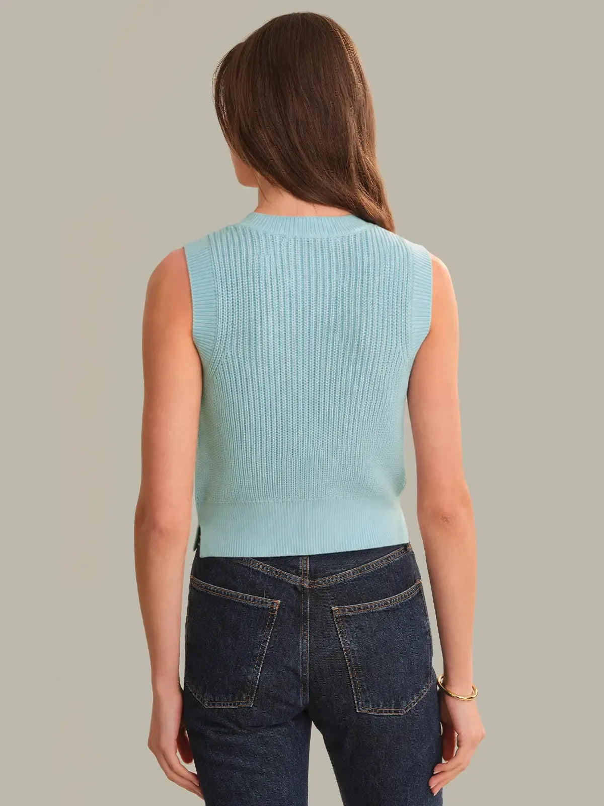 525 America Demi High Crew Neck Tank - Winter Sky-Hand In Pocket