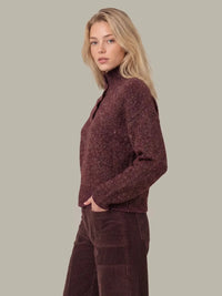 525 America Boxy Snap Front Henley - Italian Plum Melange-Hand In Pocket