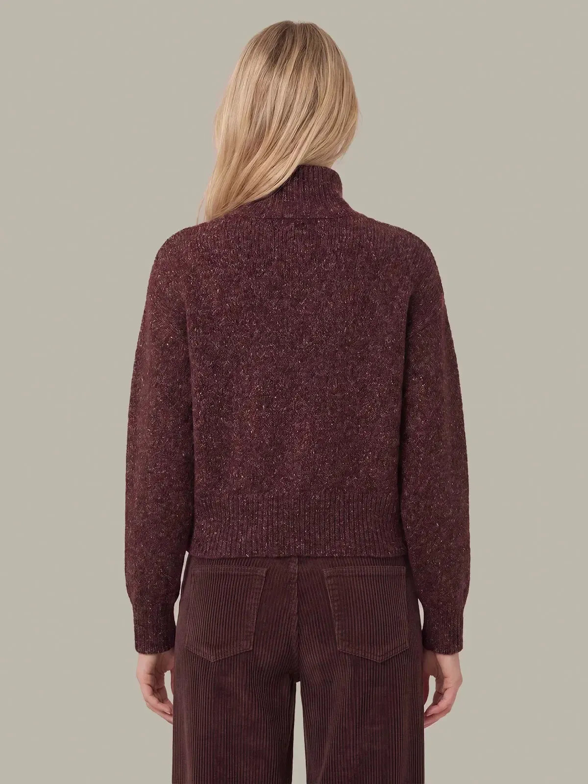 525 America Boxy Snap Front Henley - Italian Plum Melange-Hand In Pocket