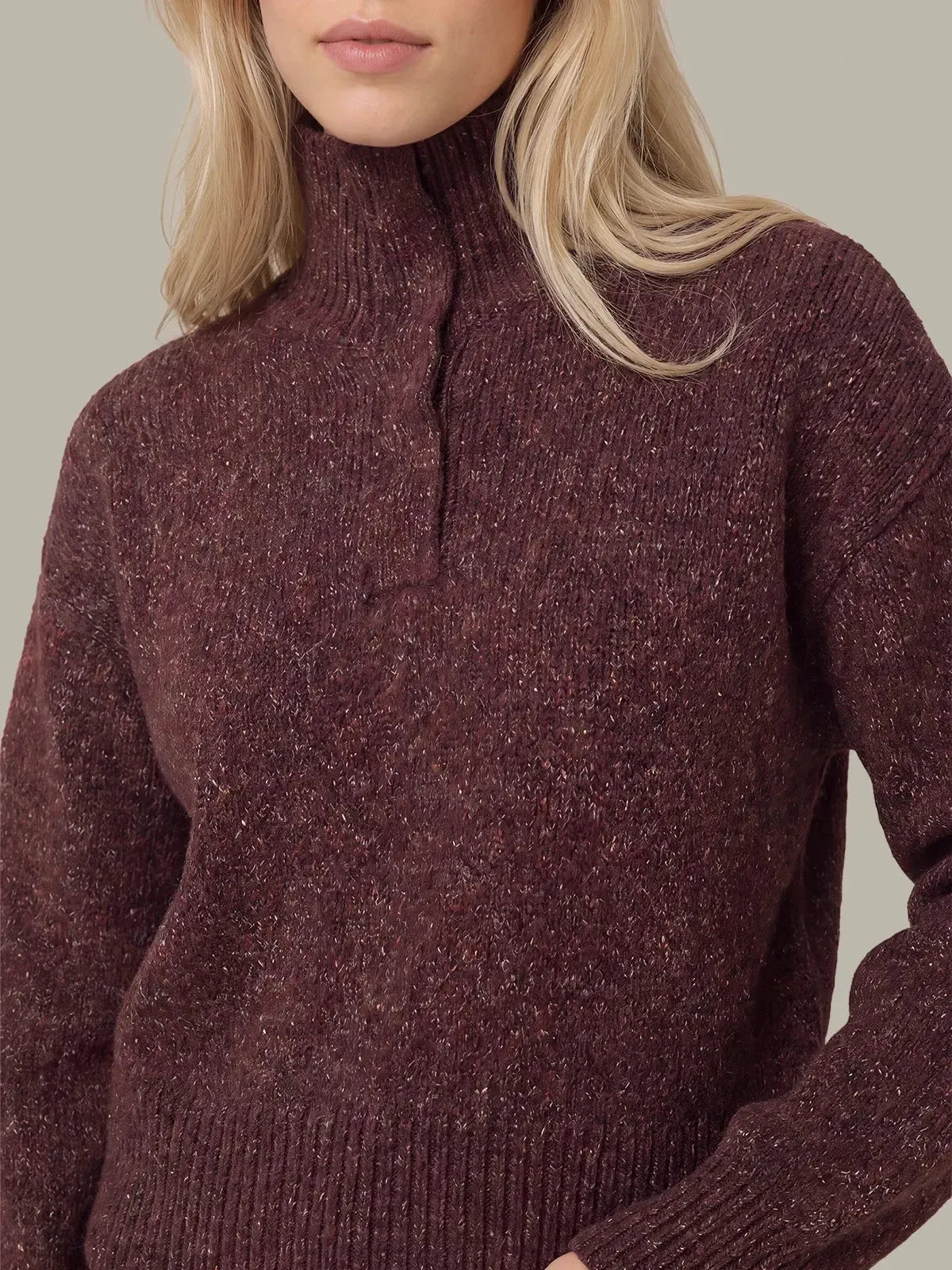 525 America Boxy Snap Front Henley - Italian Plum Melange-Hand In Pocket