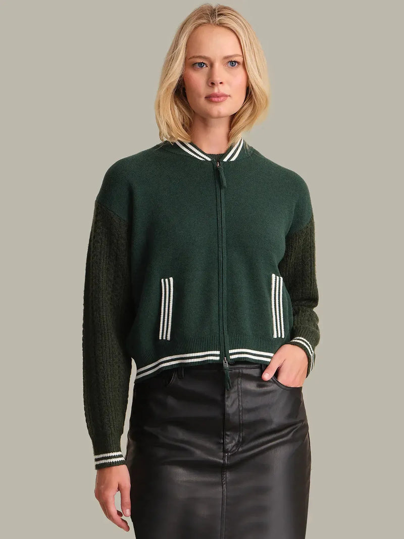 525 Flynn Cable Sleeve Bomber- Bottle Green-Hand In Pocket