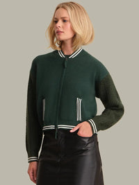 525 Flynn Cable Sleeve Bomber- Bottle Green-Hand In Pocket