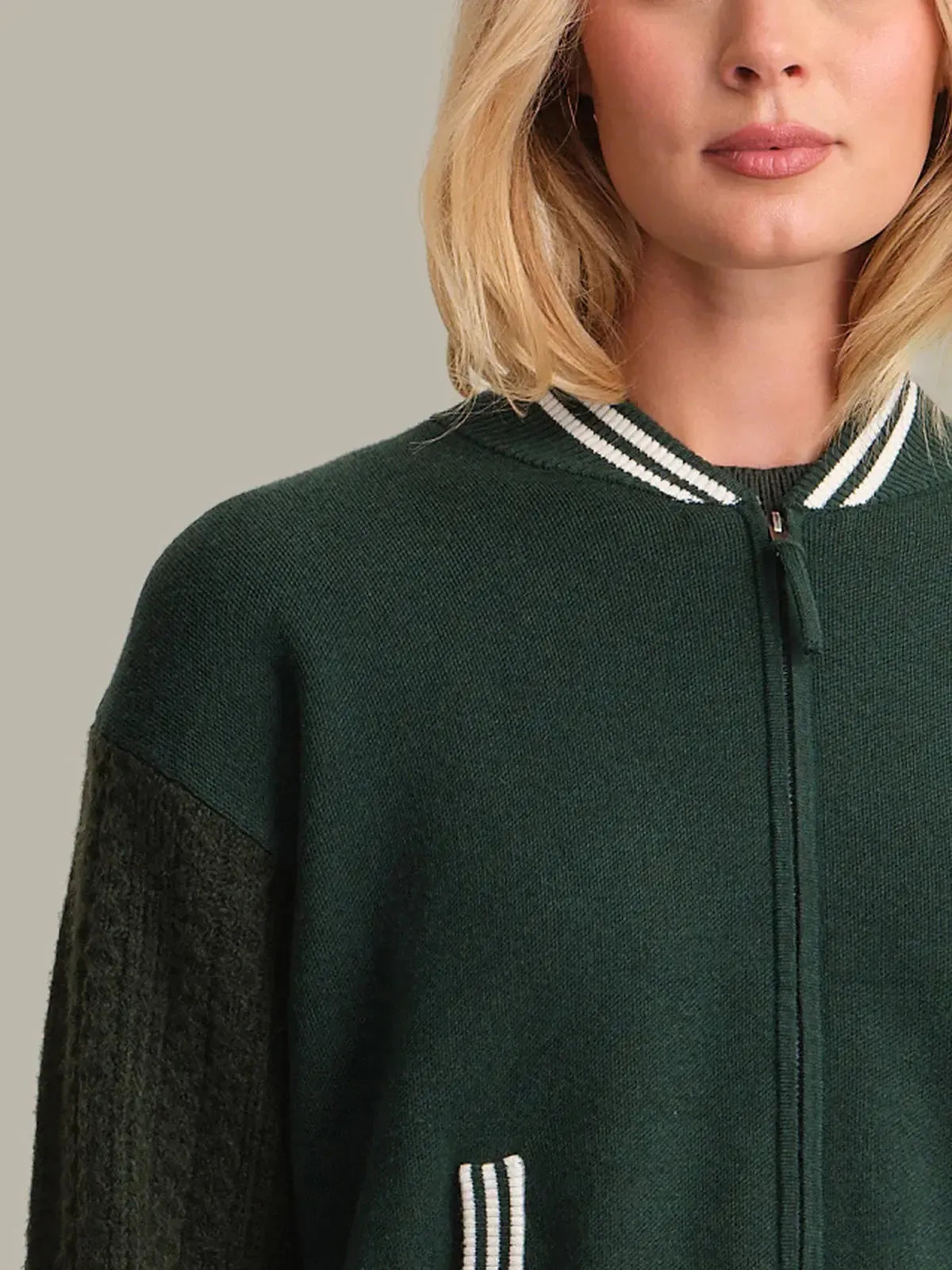 525 Flynn Cable Sleeve Bomber- Bottle Green-Hand In Pocket