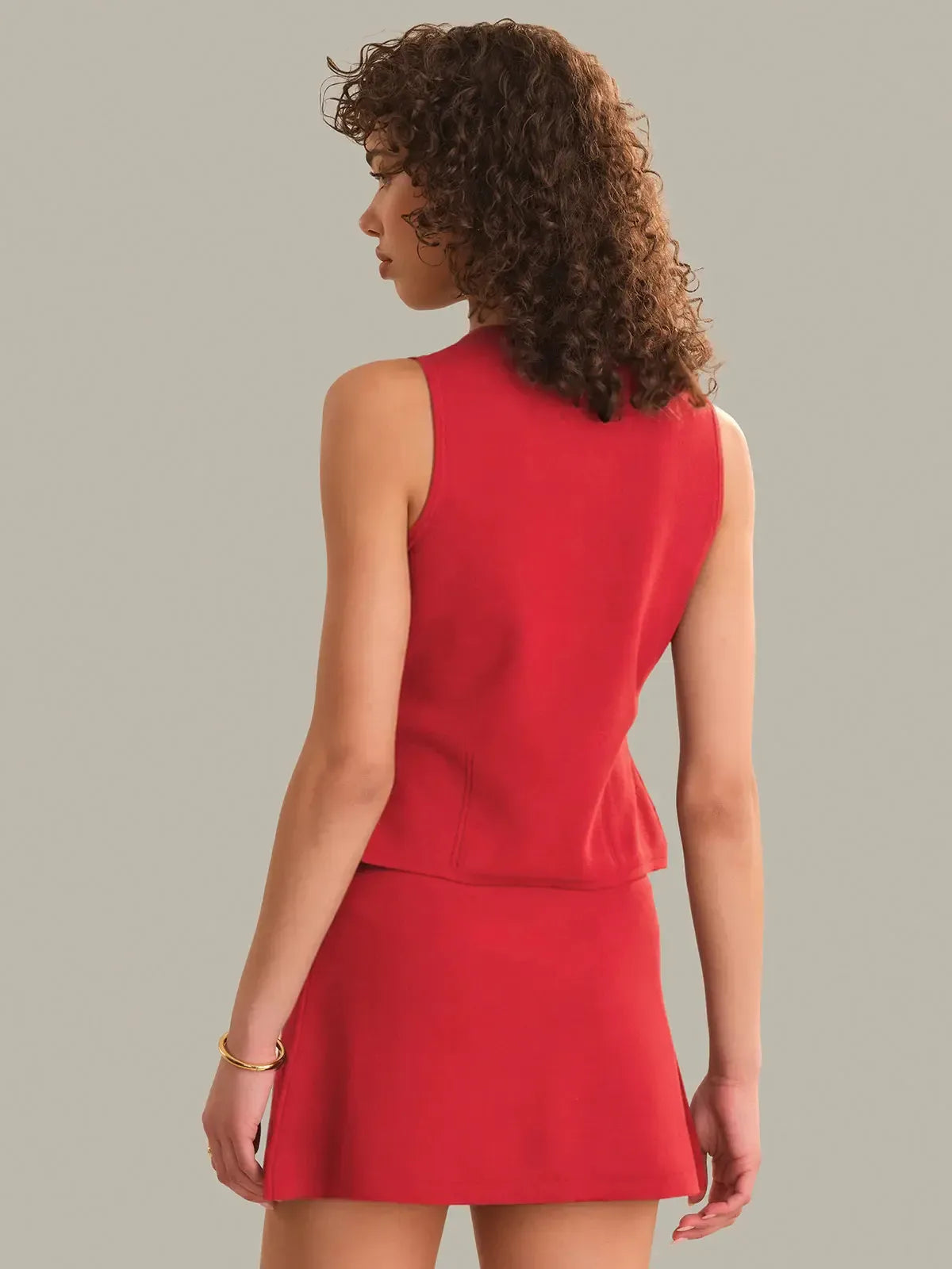 525 America Nicolette Fitted Button Front Vest - True Red-Hand In Pocket