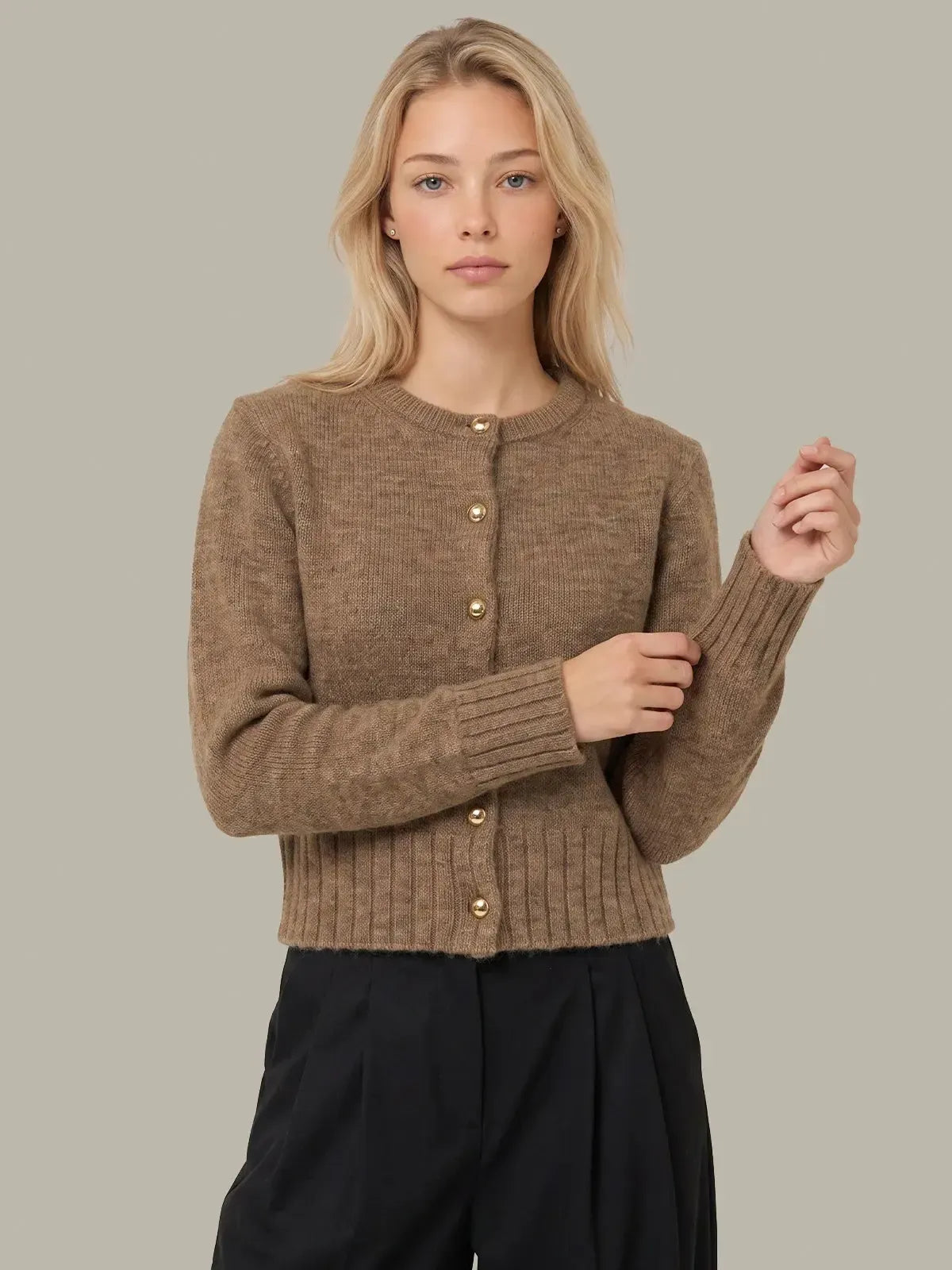 525 America James Fuzzy Cardi - Dark Oatmeal Heather-Hand In Pocket