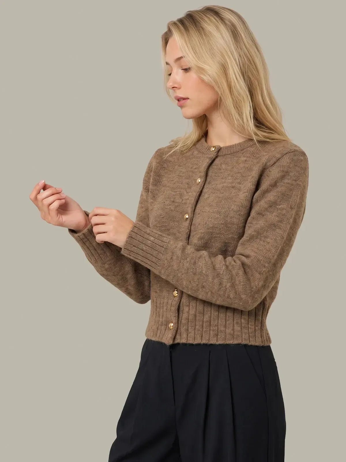 525 America James Fuzzy Cardi - Dark Oatmeal Heather-Hand In Pocket