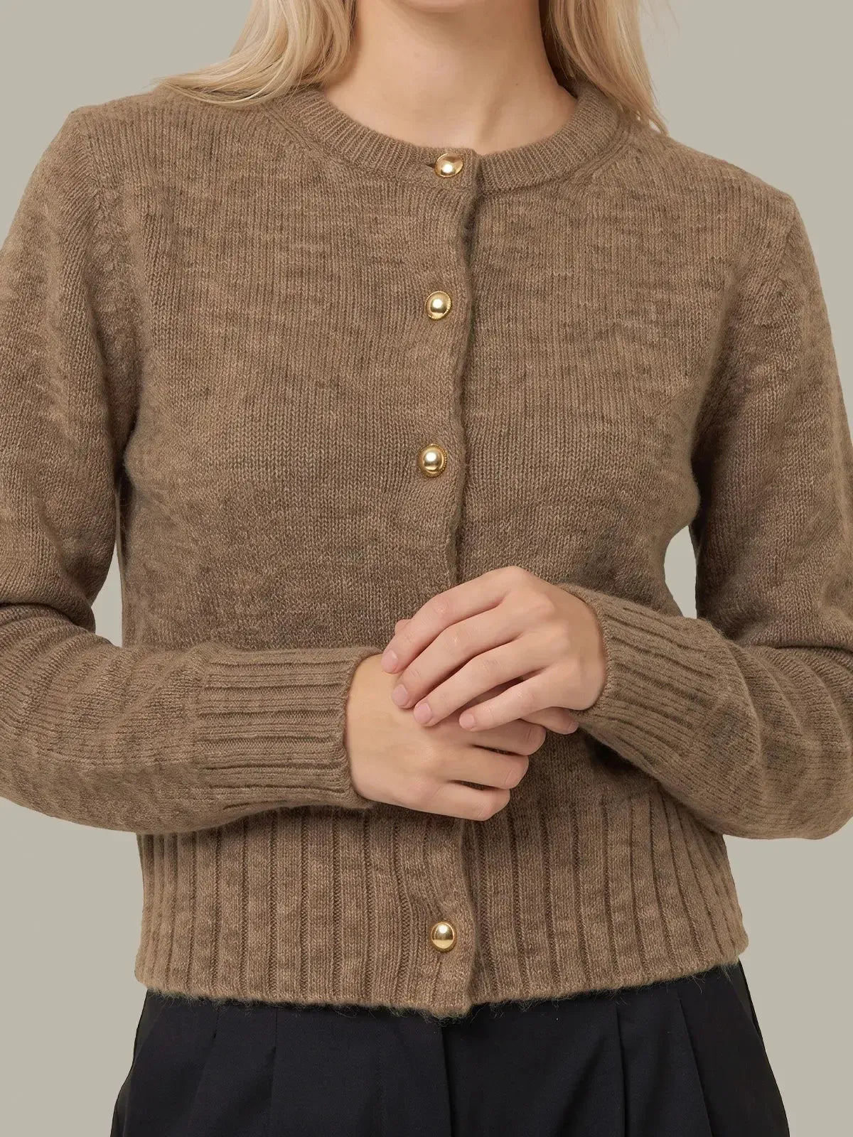525 America James Fuzzy Cardi - Dark Oatmeal Heather-Hand In Pocket