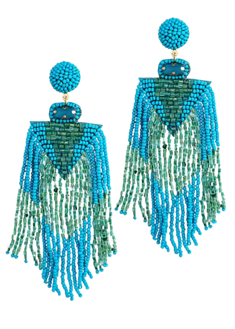 Odina Tassel Bead Earrings-Turquoise-***FINAL SALE****-Hand In Pocket
