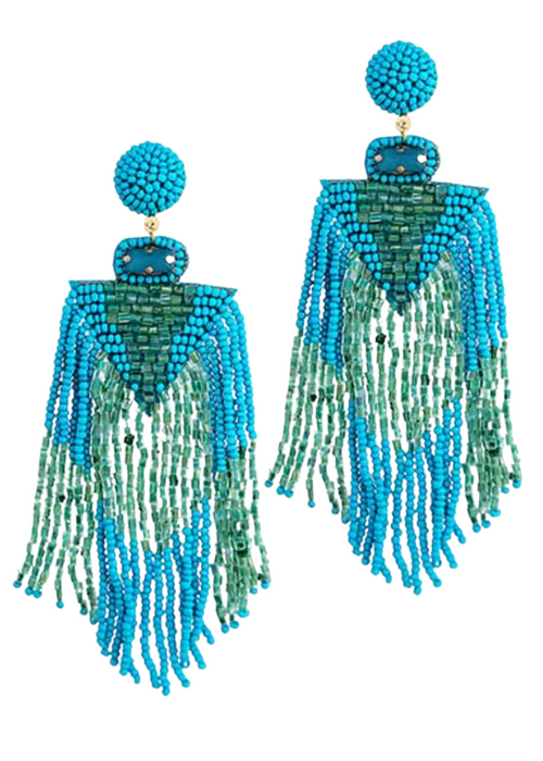 Odina Tassel Bead Earrings-Turquoise-Hand In Pocket
